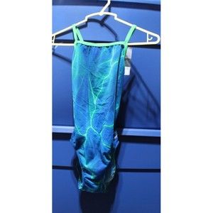 Speedo Endurance+ Static Boom Cross Back Blue/Green One Piece Swimsuit Sz 26 NWT